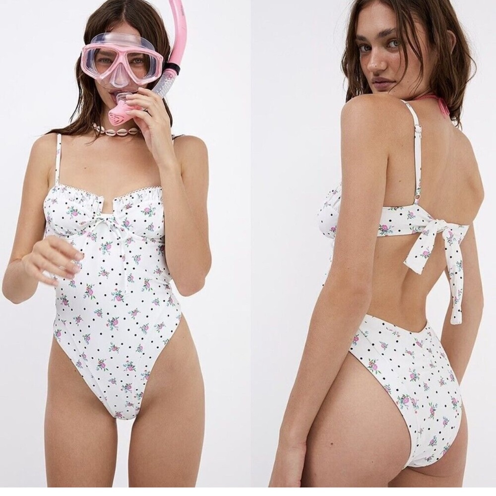 For Love And Lemons Rosewater White Floral One Piece Swimsuit Women’s Size XL